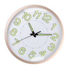 Silent Quartz Wall Clock 12in Rose Gold Frame, Luminous, Quiet, Living Room