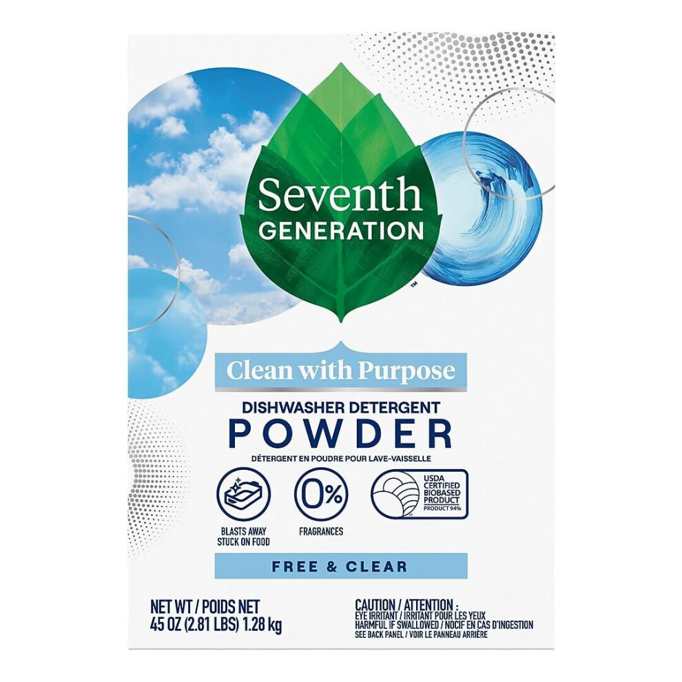 Seventh Generation Vaatwasmiddel Poeder, Vrij & Helder, 45 Oz - Duurzaam En Effectief Voor Een Schone Vaat Zonder Schadelijke Chemicali?N-image