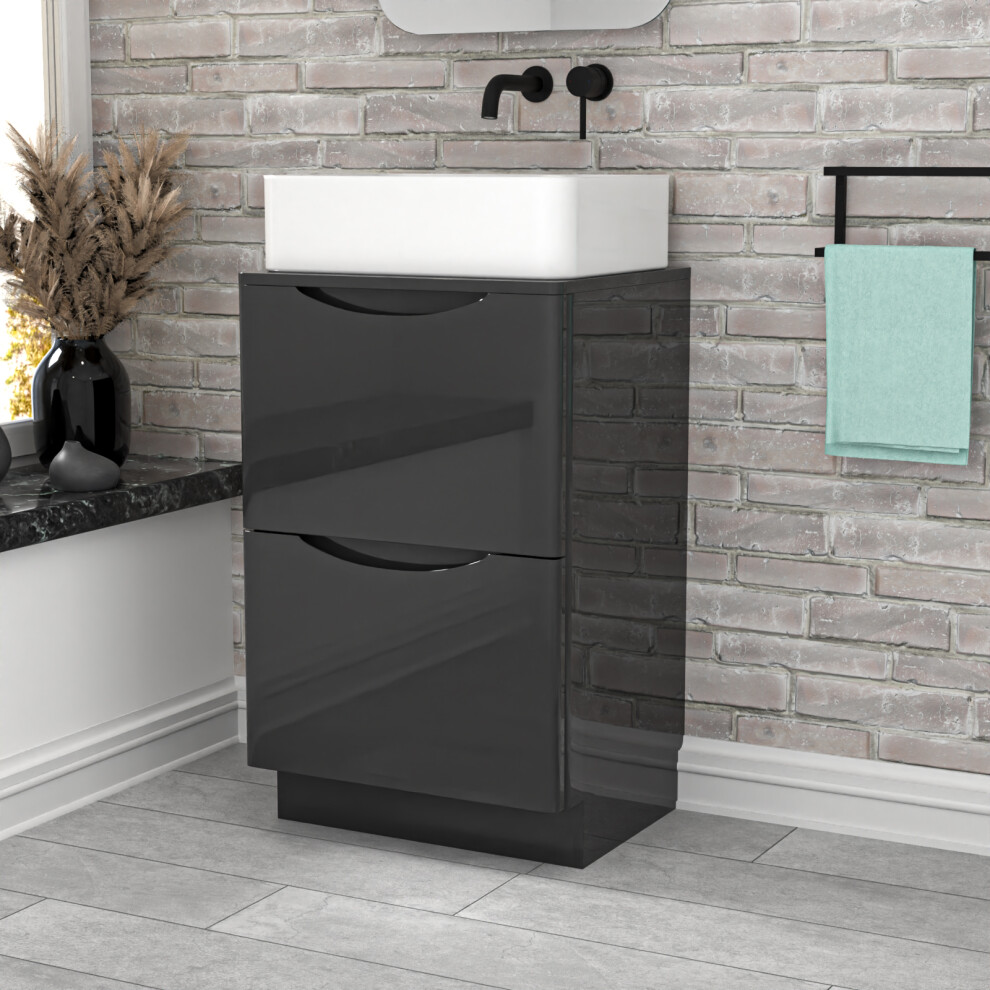 Nes Home 500Mm Dark Freestanding Vanity Unit With Square Bowl Basin Grey