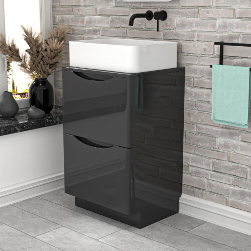 NES Home Nes Home 500mm Dark Grey Freestanding Vanity Unit With Square Bowl Basin 2
