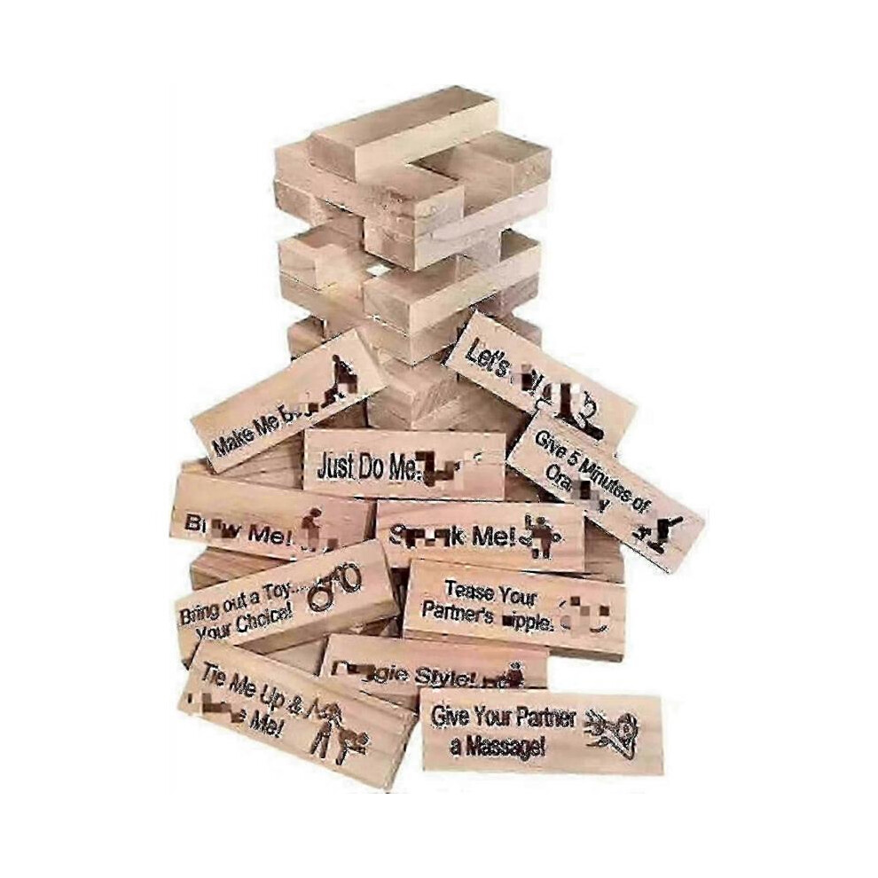 48pcs Super Naughty Block Tower Game Funny Couple Stacking Tower with Truth Or Dare Questions And Challenges Games Valentine Tumbling Tower Stacking