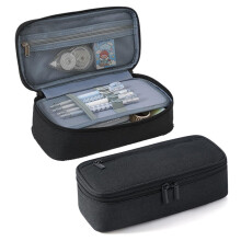 Pencil Case 2 Compartments Large Capacity Black Oxford Fabric Zippered 23 X 11 X 6.5 cm For Adults Teens School Office