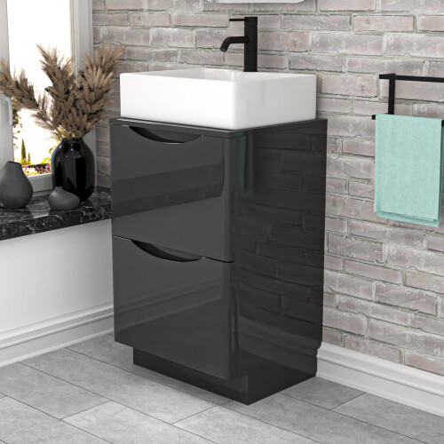 NES Home Nes Home 500mm Dark Grey Bathroom Vanity Unit, Worktop With Square Bowl Basin 2