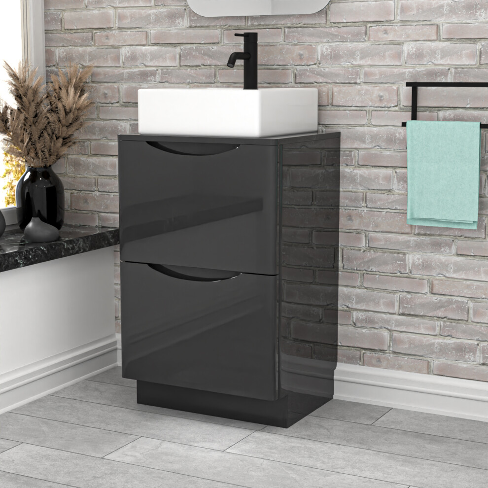 Nes Home 500mm Dark Grey Bathroom 2 Drawers Vanity & Worktop With Square Basin-image-OPC-PJGVW8T-NEW