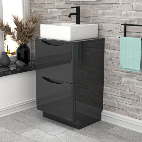 NES Home Nes Home 500mm Dark Grey Bathroom 2 Drawers Vanity & Worktop With Square Basin 2