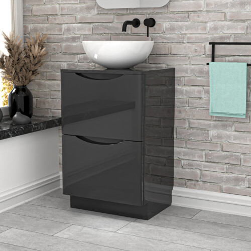 NES Home Nes Home Dark Grey 500mm Freestanding Vanity Round Ceramic Countertop Basin