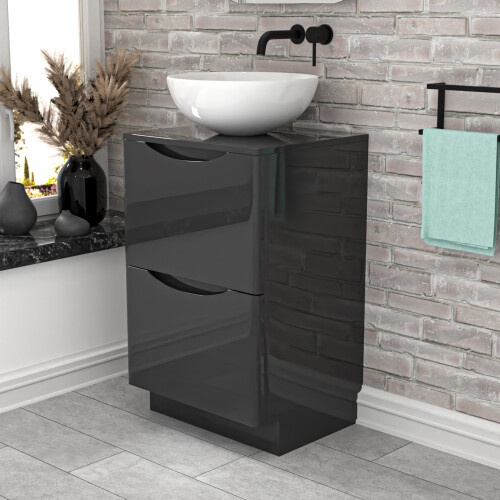 NES Home Nes Home Dark Grey 500mm Freestanding Vanity Round Ceramic Countertop Basin 2