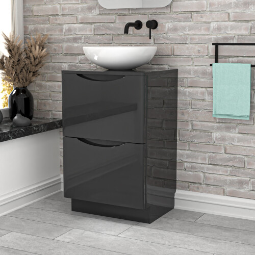 NES Home Nes Home Dark Grey 500mm Freestanding Vanity Unit With Round Ceramic Basin