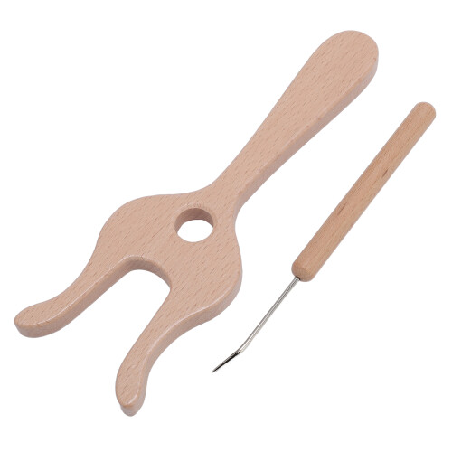 Knitting Fork and Needle Kit Beech Wood Slick 2