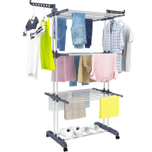 Clothes Drying Rack 3 Tier Adjustable Rolling Laundry Hanger with Foldable Wings Large Stainless Steel Garment Dryer with Casters for Outdoor Indoor
