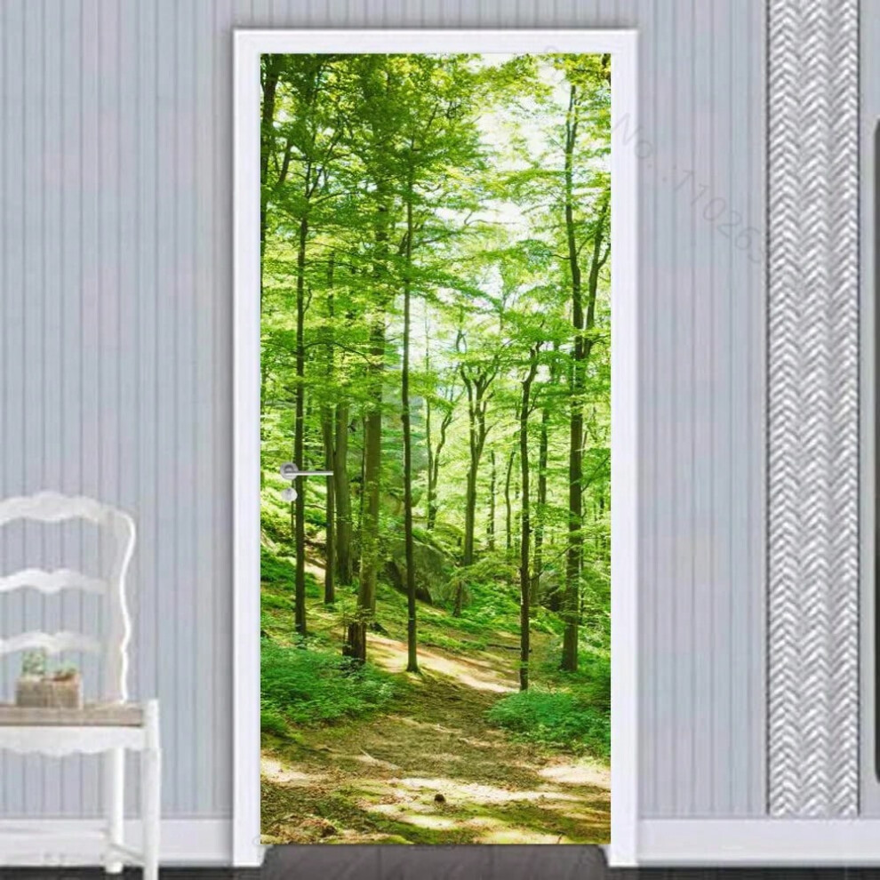 (YW15, 77x200cm(cut 2 pcs)) Landscape Bamboo Forest Trail White Curtain Beach Door Sticker Wall Sticker Decor Bedroom Closet Door Bathroom Glass PVC S-image-OPC-PJGWDYN-NEW