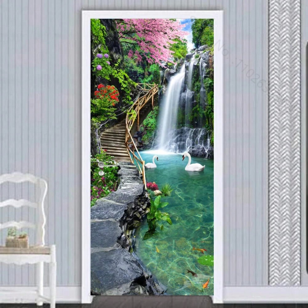 (YW11, 40x120cm(mini size)) Landscape Bamboo Forest Trail White Curtain Beach Door Sticker Wall Sticker Decor Bedroom Closet Door Bathroom Glass PVC S-image-OPC-PJGWF6S-NEW