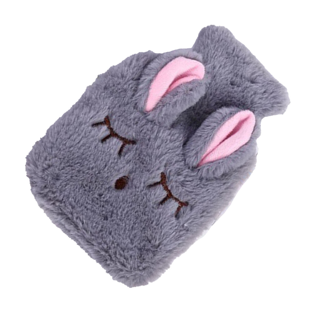 Hot Water Bottle 350ml, Detachable Plush Cover, 13x19cm Gray
