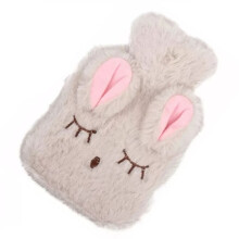 Hot Water Bottle 350ml Plush Cover 13x19cm, Safe & Leakproof Beige