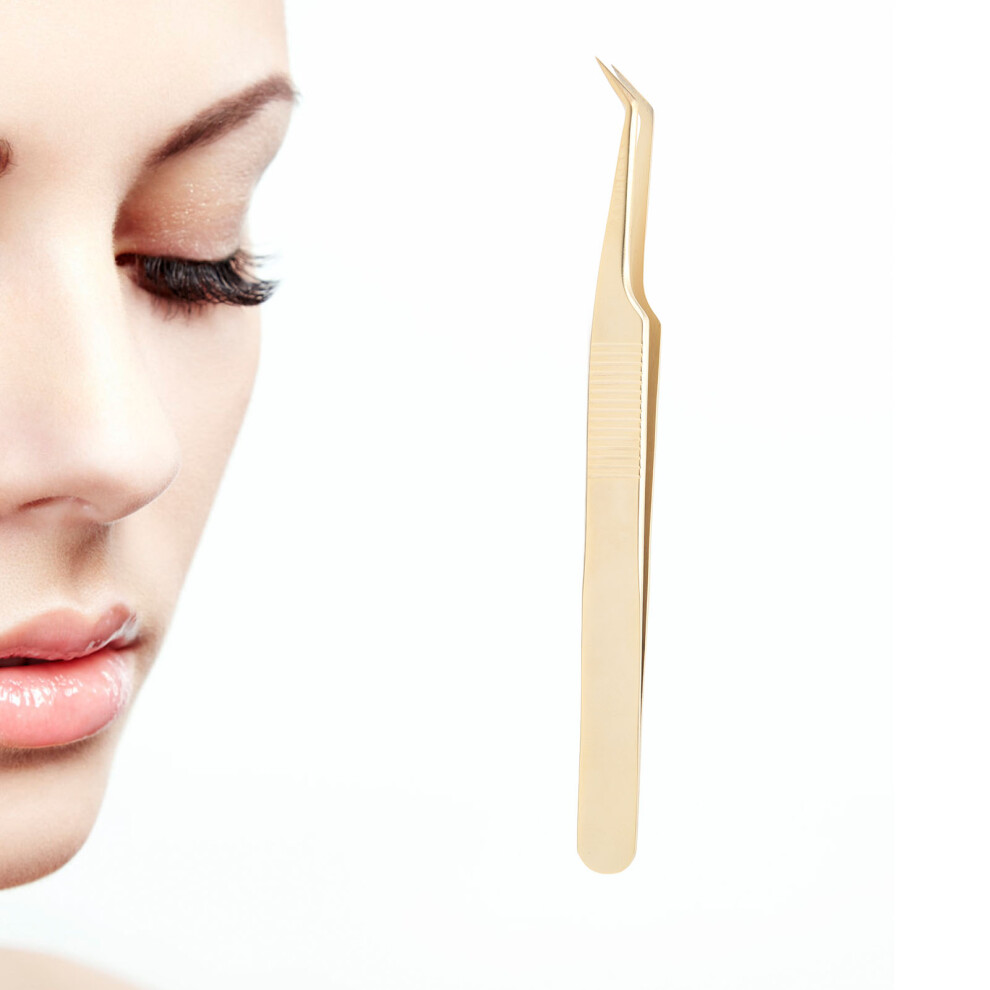 Golden Stainless Steel Fiber Tip Lash Extension Tweezers For Beauty Salon