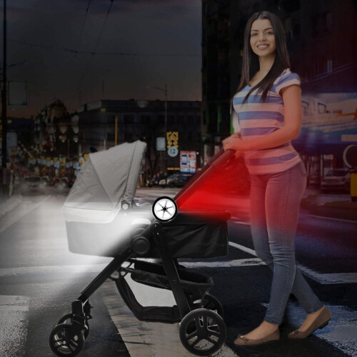 2Pcs Stroller Safety Lights Wheel Shape 3 Modes, AA Battery Powered, White & Red 2