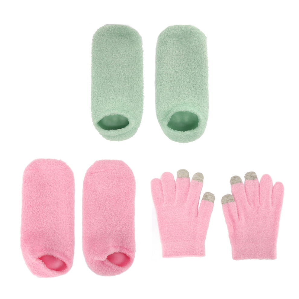 Pink/Green Moisturizing Gel Socks & Gloves Set, Reusable, &