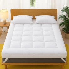 Mattress Topper Double Bed 10cm Thick - Quilted, Extra Deep, Ultra Fluffy and Breathable Microfiber Topper, Securely Fits with Elastic Straps