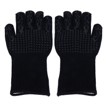 Fireproof BBQ Gloves Heat-Resistant Silicone Grill Gloves, Black, 130g