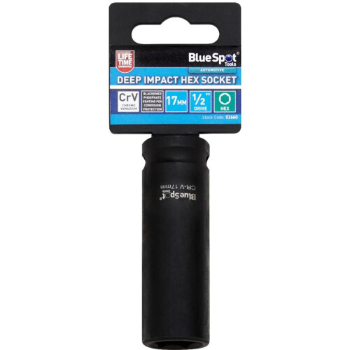 BlueSpot BlueSpot 17mm Deep Socket Impact Hex 6 Point Single CRV Steel 1/2" Drive 1