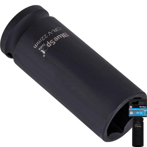 BlueSpot BlueSpot 22mm Deep Socket Impact Hex 6 Point Single CRV Steel 1/2" Drive