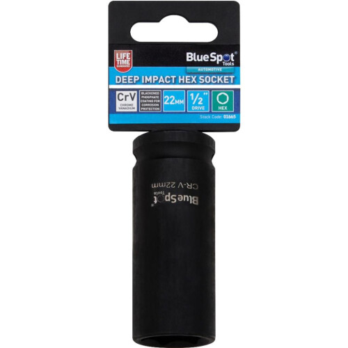 BlueSpot BlueSpot 22mm Deep Socket Impact Hex 6 Point Single CRV Steel 1/2" Drive 1