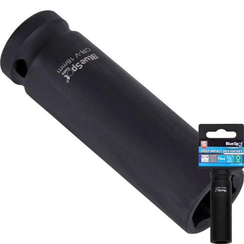 BlueSpot BlueSpot 16mm Deep Socket Impact Hex 6 Point Single CRV Steel 1/2" Drive