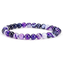(Striped Agate1)6Mm Natural Crystal Stone Beaded Bracelet Elastic String Tigereye Agate Bracelet Female Accessories