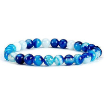 (Striped Agate2)6Mm Natural Crystal Stone Beaded Bracelet Elastic String Tigereye Agate Bracelet Female Accessories