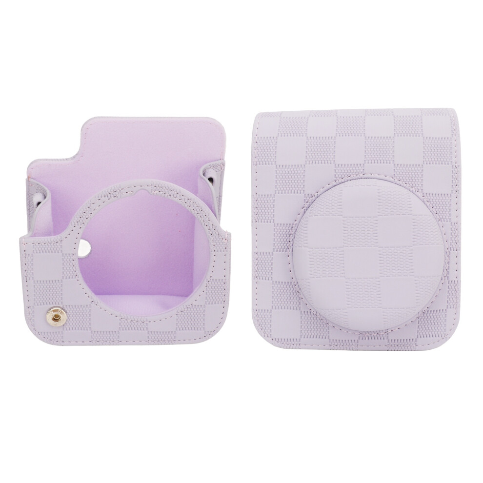 Mini 12 Camera Case For Fuji Portable Pu Vintage Checkerboard Plaid Purple 5081338228170