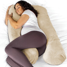 (Cream & Grey) Aamira Pregnancy Pillow U-Shaped Shredded Memory Foam Full Body Maternity Cushion for Sleeping