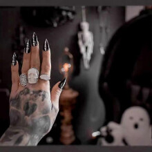 (Glue Type)Gothic Bone Halloween Fake Nail Tip Wear Nail Stickers Nail Tip Patch Nail Stickers Dark Girl