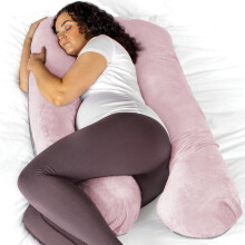 (Pink & Grey) Aamira Pregnancy Pillow U-Shaped Shredded Memory Foam Full Body Maternity Cushion for Sleeping