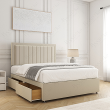 (Cream, 6ft Super King) Zarah Divan Bed with Mattress, Storage Drawers & 26-inch Headboard Plush Velvet Upholstered Platform Bed Base
