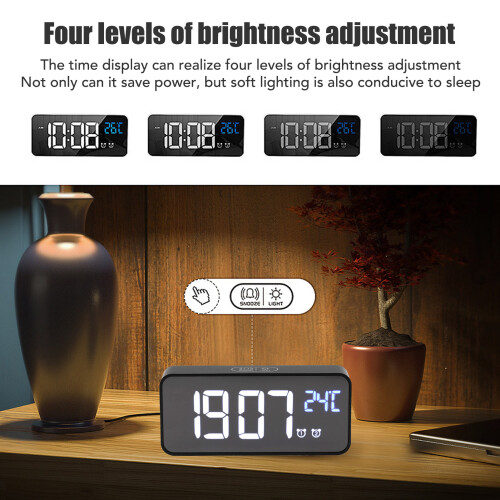 LED-Spiegel-Wecker 1200mAh großes Display ABS 2