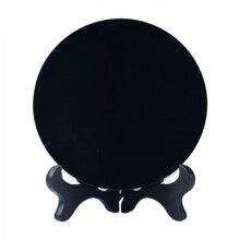 6X Disc Off Mirror Crafts With Stand Feng Shui Black Round Obsidian Mirror Desk Decoration