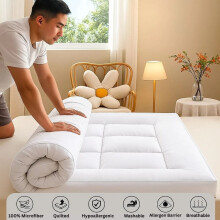 (Single )  Mattress Topper Luxury Soft 10cm Ultra Fluffy and Breathable Microfiber Topper Quilted, Extra Deep, Securely Fits with Elastic Straps