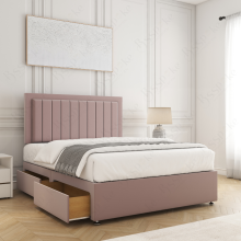 (Pink, 4ft6" Double) Zarah Divan Bed with Mattress, Storage Drawers & 26-inch Headboard Plush Velvet Upholstered Platform Bed Base