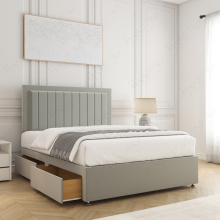 (Silver, 4ft Small Double) Zarah Divan Bed with Mattress, Storage Drawers & 26-inch Headboard Plush Velvet Upholstered Platform Bed Base