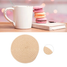 Round Cotton Woven Cup Mat 4.3in Insulation Drink Coaster Khaki