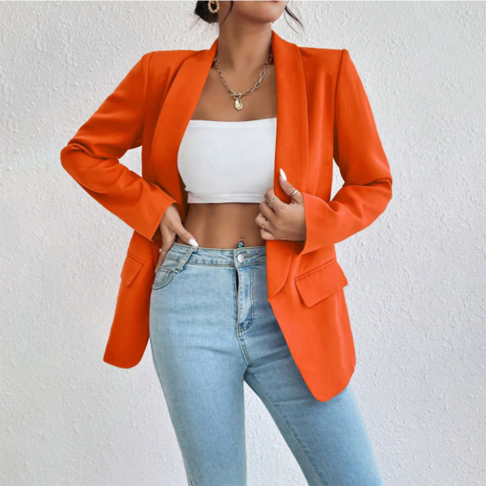 (M) Jacket Coats Solid Casual Suit Polo Neck Long Sleeve Lady Blazers-image-OPC-PJGXHQF-NEW