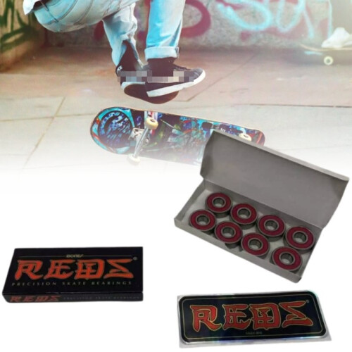 Bones Reds 8pcs Skateboard Bearings Steel Material 22mm Outer Width 7mm Diameter