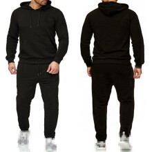(Black, 2XL) New Mens Pullover Tracksuit Hoodie Jogging Bottoms Set Jogger Stretch Sweater