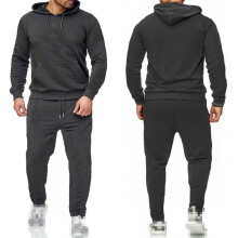 (DarkGray, L) New Mens Pullover Tracksuit Hoodie Jogging Bottoms Set Jogger Stretch Sweater