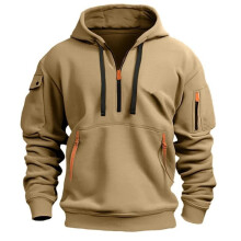 (Camel, M) Men Sweatshirt Winter Half Zip Up Jumper Hoodie Jacket Coat Keep Warm Clothes