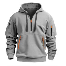 (Grey, M) Men Sweatshirt Winter Half Zip Up Jumper Hoodie Jacket Coat Keep Warm Clothes