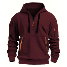 (Wine Red, S) Men Sweatshirt Winter Half Zip Up Jumper Hoodie Jacket Coat Keep Warm Clothes