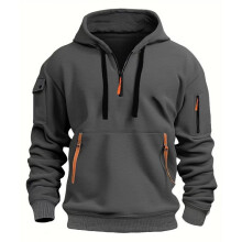 (Dark Grey, M) Men Sweatshirt Winter Half Zip Up Jumper Hoodie Jacket Coat Keep Warm Clothes