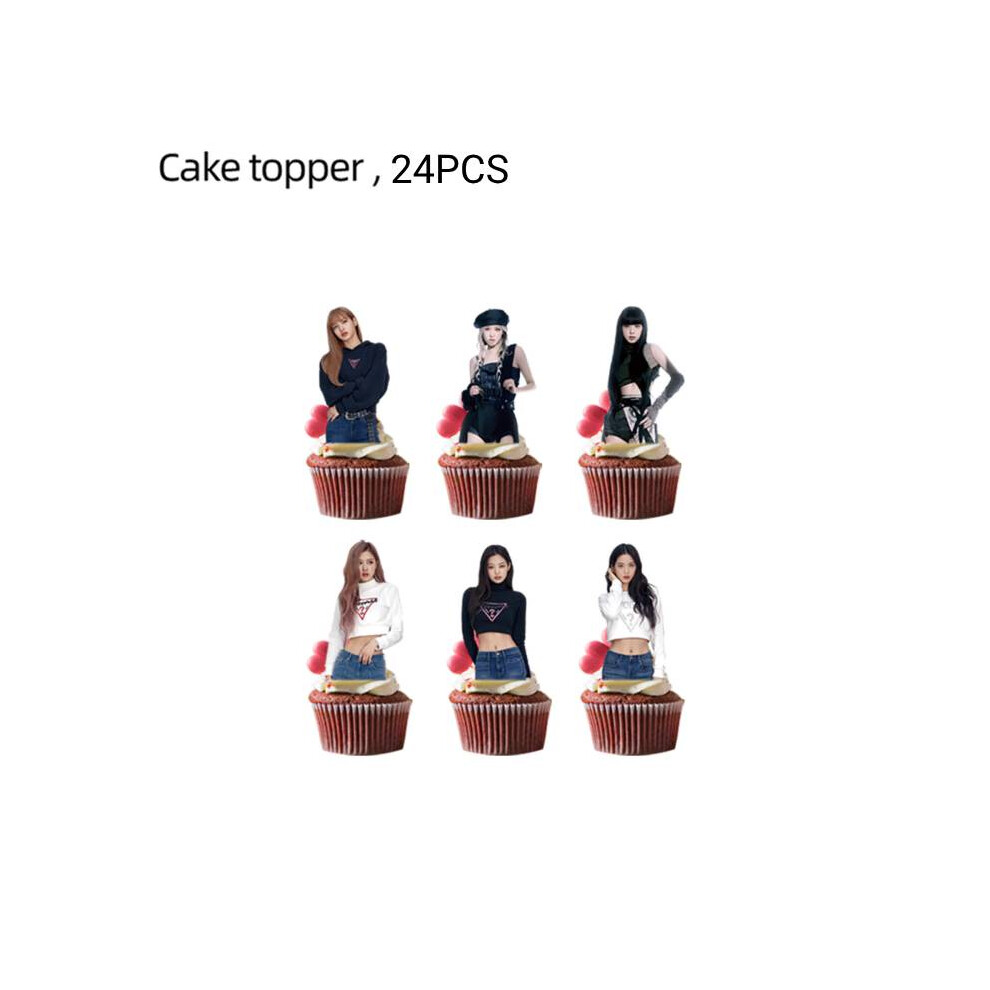 (24PCS Small Topper) Blackpink Birthday Themed Party Decoration Supplies Banner Balloon Cutlery Set
