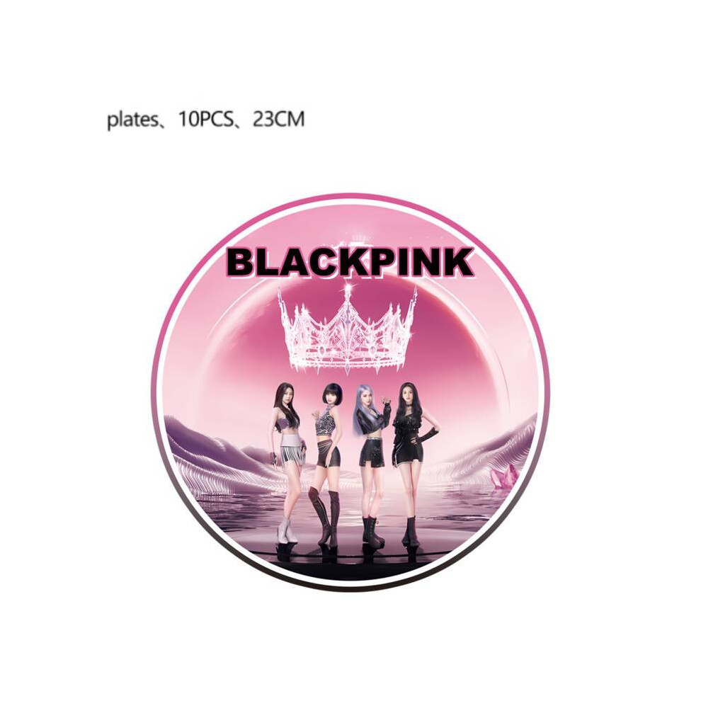 (10PCS 9in Plate) Birthday Blackpink Themed Party Decoration Supplies Banner Cutlery Balloon Set